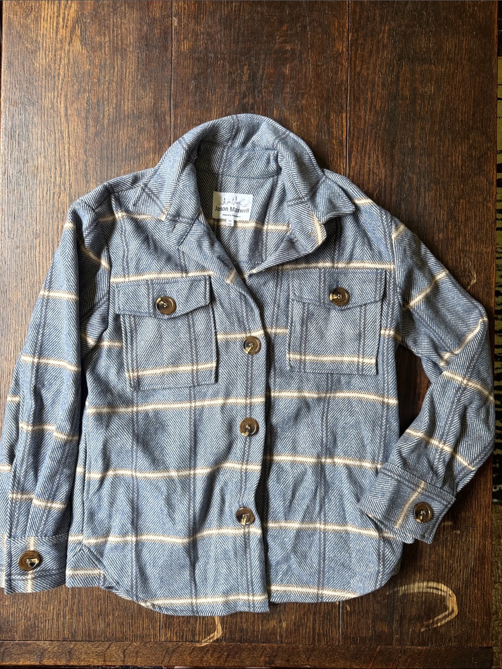 Blue Plaid Utility Jacket with Cream Stripes - Medium